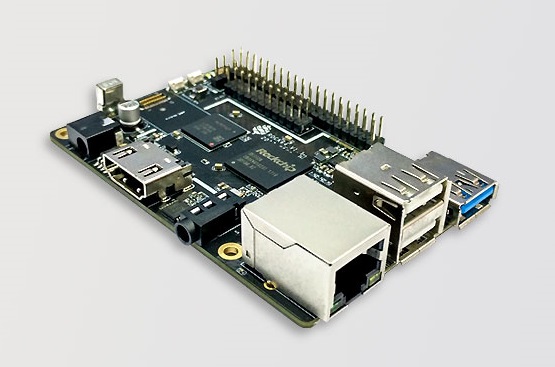 The Rock64 Board – same size as a Raspberry Pi, although ever so slightly different layout on the connections